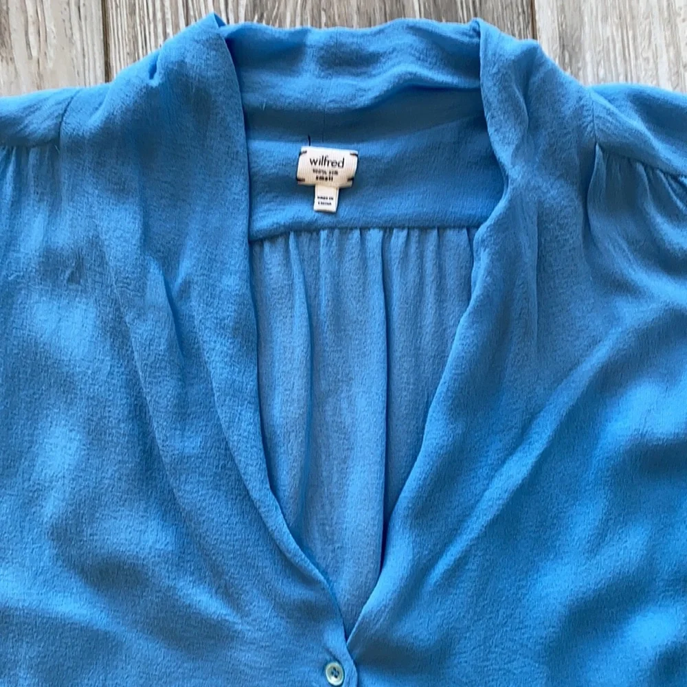 Wilfred Blue Long Sleeve 100% Silk Blouse - Picture 2 of 10